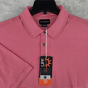 Chase 54 Polo Shirt Mens XL Crimson Red Striped Drift DRYFUZE UPF 40 Performance